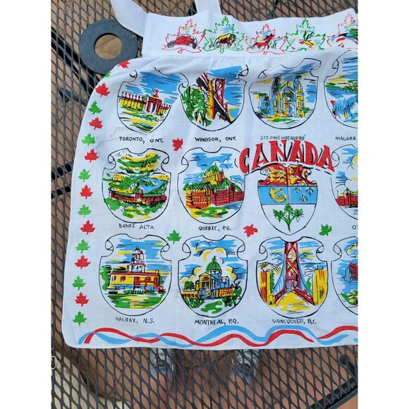 Vintage An Original Yucca Print Cactus Cloth (?) Half Apron Canada Souvenir Map - Picture 7 of 8